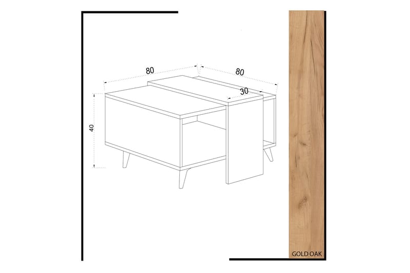 Mod Design Sofabord 80 cm med Opbevaring Hylde - Træ/Hvid - Sofabord