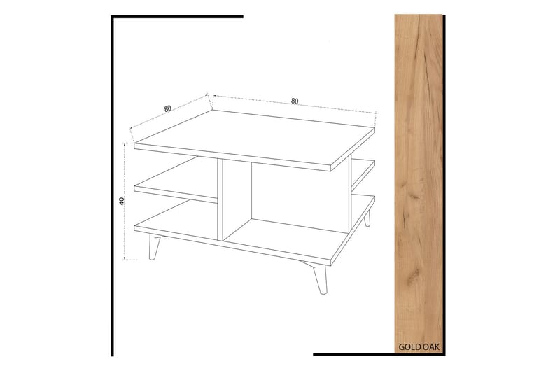 Mod Design Sofabord 80 cm med Opbevaring Hylder - Træ/Hvid - Sofabord