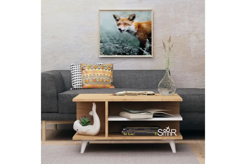 Mod Design Sofabord 80 cm med Opbevaring Hylder - Træ/Hvid - Møbler - Borde - Sofabord