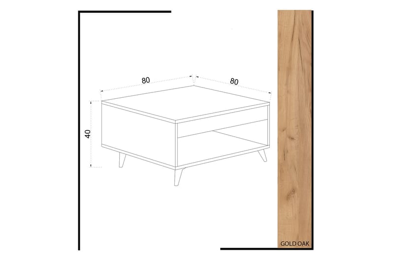 Mod Design Sofabord 80 cm med Opbevaring Skuffe + Hylde - Træ/Hvid - Sofabord