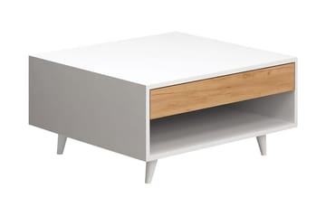 Mod Design Sofabord 80 cm med Opbevaring Skuffe + Hylde - Træ/Hvid - Møbler - Borde - Sofabord