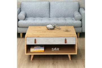 Mod Design Sofabord 80cm med Opbevaring Skuffe+Hylde Læderbe - Grå/Træ - Møbler - Borde - Sofabord