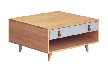 Mod Design Sofabord 80cm med Opbevaring Skuffe+Hylde Læderbe - Grå/Træ - Møbler - Borde - Sofabord
