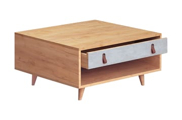 Mod Design Sofabord 80cm med Opbevaring Skuffe+Hylde Læderbe - Grå/Træ - Møbler - Borde - Sofabord