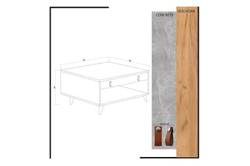 Mod Design Sofabord 80cm med Opbevaring Skuffe+Hylde Læderbe - Grå/Træ - Møbler - Borde - Sofabord