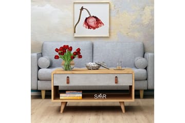 Mod Design Sofabord 80cm med Opbevaring Skuffe+Hylde Læderbe - Grå/Træ - Møbler - Borde - Sofabord