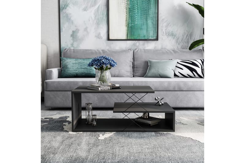 Moengo Sofabord 100 cm med Opbevaring Hylde - Antracit/Sort - Møbler - Borde - Sofabord