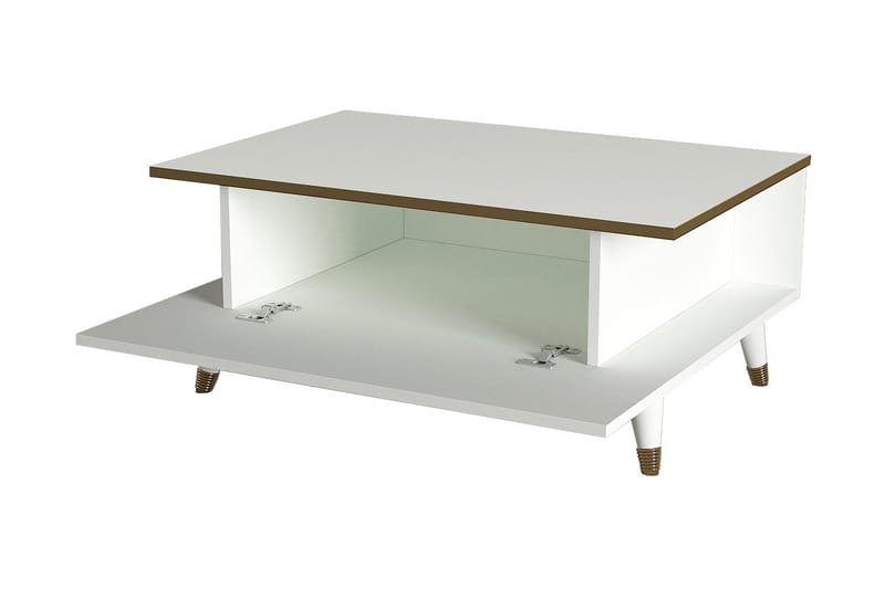 Mohed Sofabord 90 cm med Opbevaring Hylder + Låge - Hvid/Gul - Sofabord