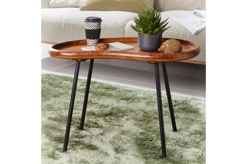 Mondry Sofabord 79 cm Nyreformet - Massivt Træ/Sort - Møbler - Borde - Sofabord