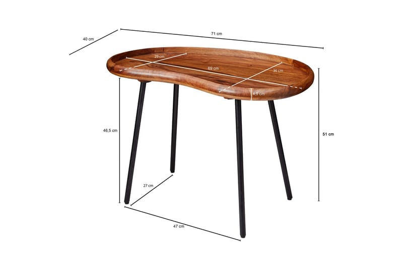 Mondry Sofabord 79 cm Nyreformet - Massivt Træ/Sort - Møbler - Borde - Sofabord