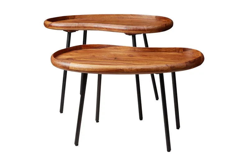 Mondry Sofabord 79 cm Nyreformet, Massivt Træ/Sort