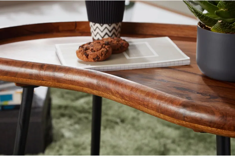 Mondry Sofabord 79 cm Nyreformet - Massivt Træ/Sort - Møbler - Borde - Sofabord