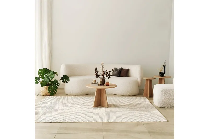 Munne Rundt Sofabord 60 cm i Træ med Krydsben - Beige - Møbler - Borde - Sofabord