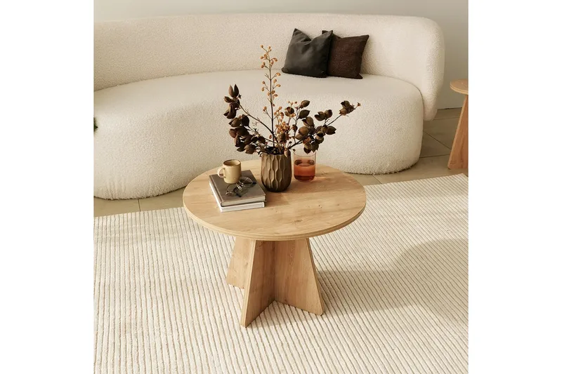 Munne Rundt Sofabord 60 cm i Træ med Krydsben - Beige - Møbler - Borde - Sofabord