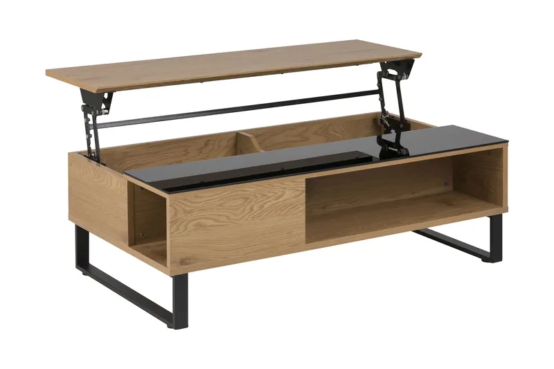 Muriel Udvideligt Sofabord 110 cm med Opbevaring Hylde - Glas/Egefarvet/Sort - Møbler - Borde - Sofabord