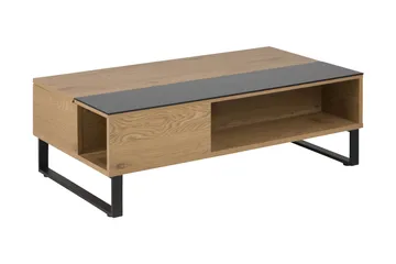 Muriel Udvideligt Sofabord 110 cm med Opbevaring Hylde - Glas/Egefarvet/Sort - Møbler - Borde - Sofabord