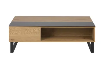 Muriel Udvideligt Sofabord 110 cm med Opbevaring Hylde - Glas/Egefarvet/Sort - Møbler - Borde - Sofabord