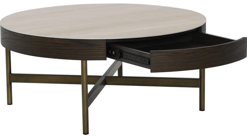 Sofabord Myrdal 90 cm - Travertinbordplade med bronzefarvede metalben - Møbler - Borde - Sofabord