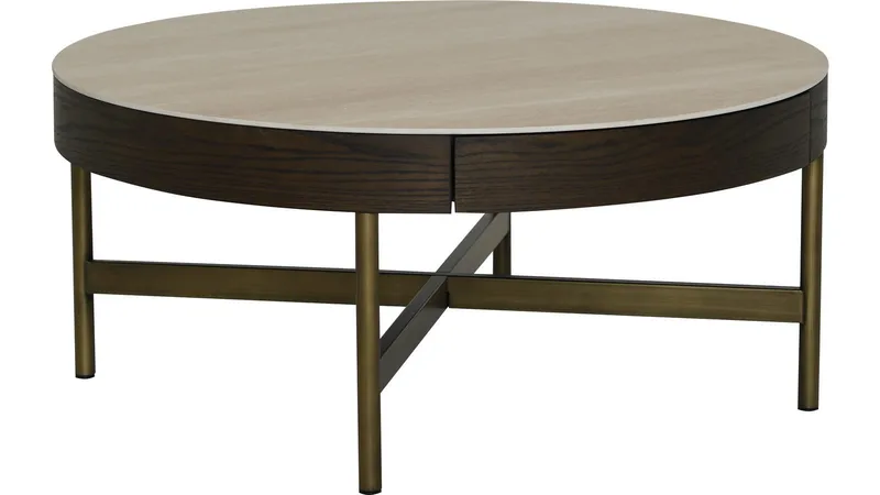 Sofabord Myrdal 90 cm - Travertinbordplade med bronzefarvede metalben - Møbler - Borde - Sofabord
