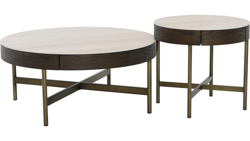Sofabord Myrdal 90 cm - Travertinbordplade med bronzefarvede metalben - Møbler - Borde - Sofabord