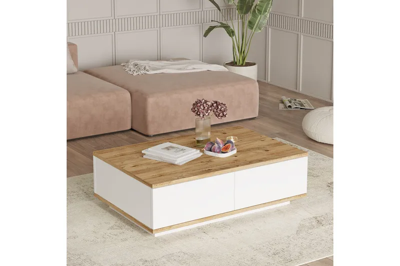 Najar Sofabord 90 cm, Brun/Hvid