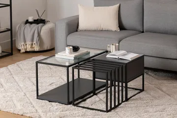Natsumi 90 cm Rektangulært Sofabord med Skuffer i Metal med Glasplade - Sort - Møbler - Borde - Sofabord