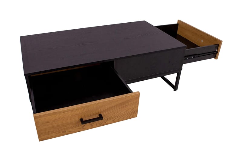 Nauerna Sofabord 110 cm med Opbevaring 2 Skuffer - Egefarvet/Sort - Møbler - Borde - Sofabord