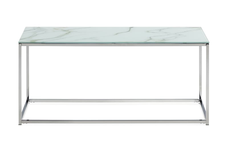 Nelly Sofabord 100 cm Marmormønster - Glas/Hvid/Krom - Sofabord