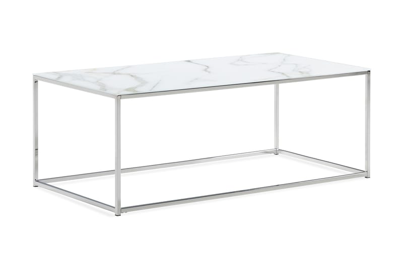 Nelly Sofabord 120 cm Marmormønster - Glas/Hvid/Krom - Møbler - Borde - Sofabord