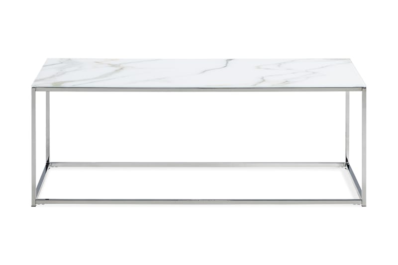 Nelly Sofabord 120 cm Marmormønster - Glas/Hvid/Krom - Møbler - Borde - Sofabord