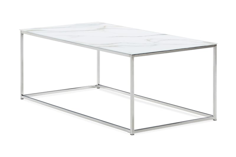 Nelly Sofabord 120 cm Marmormønster - Glas/Hvid/Krom - Møbler - Borde - Sofabord