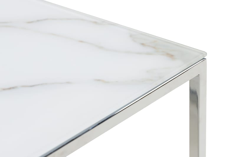 Nelly Sofabord 120 cm Marmormønster - Glas/Hvid/Krom - Møbler - Borde - Sofabord
