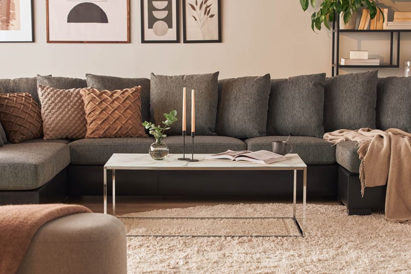 Nelly Sofabord 120 cm Marmormønster - Glas/Hvid/Krom - Møbler - Borde - Sofabord