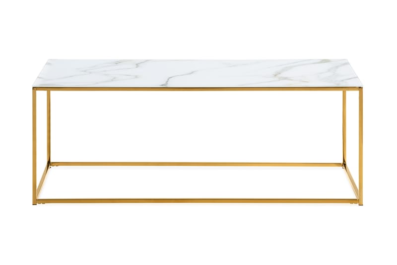 Nelly Sofabord 120 cm Marmormønster - Glas/Hvid/Messing - Møbler - Borde - Sofabord