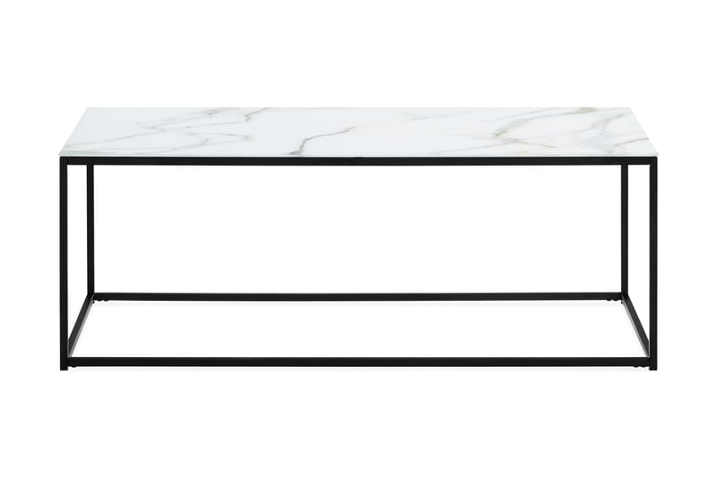 Nelly Sofabord 120 cm Marmormønster - Glas/Hvid/Sorte Ben - Møbler - Borde - Sofabord