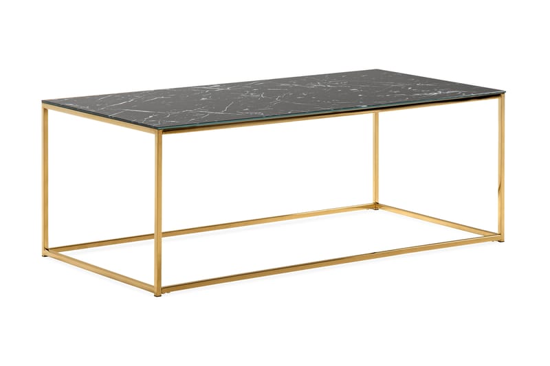 Nelly Sofabord 120 cm Marmormønster - Glas/Sort/Messing - Møbler - Borde - Sofabord