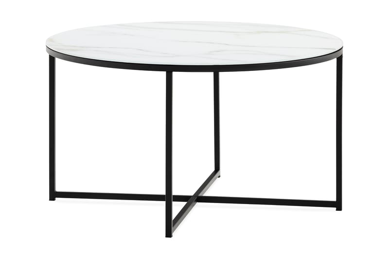 Nelly Sofabord 80 cm Rundt Marmormønster - Glas/Sort/Hvid - Møbler - Borde - Sofabord