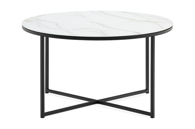 Nelly Sofabord 80 cm Rundt Marmormønster - Glas/Sort/Hvid - Møbler - Borde - Sofabord