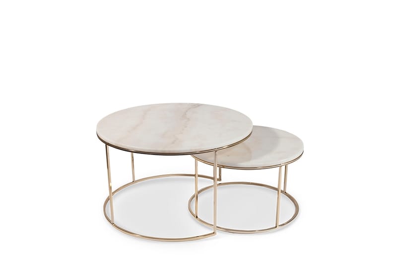 New York Sofabord 45 cm Sæt med 2 Rund - Marmor/Champagne - Møbler - Borde - Sofabord