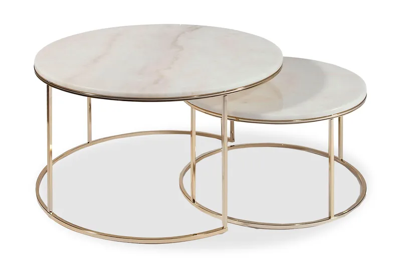 New York Sofabord 45 cm Sæt med 2 Rund - Marmor/Champagne - Møbler - Borde - Sofabord