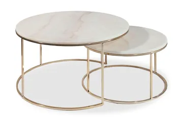New York Sofabord 45 cm Sæt med 2 Rund - Marmor/Champagne - Møbler - Borde - Sofabord