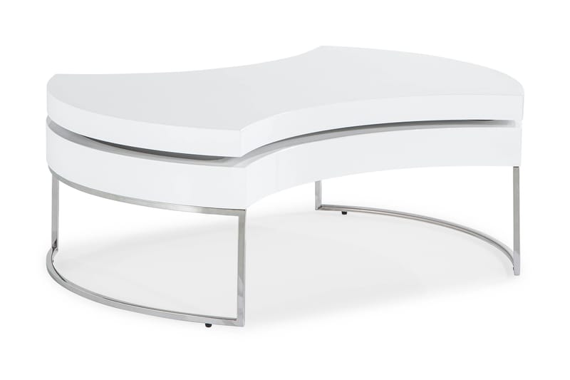 Nico Sofabord 110 cm Ovalt - Hvid Højglans/Sølv - Sofabord
