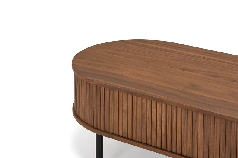 Noira ovalt sofabord 118x60 cm i træ med valnøddelook og rillede skuffer - Brun - Møbler - Borde - Sofabord