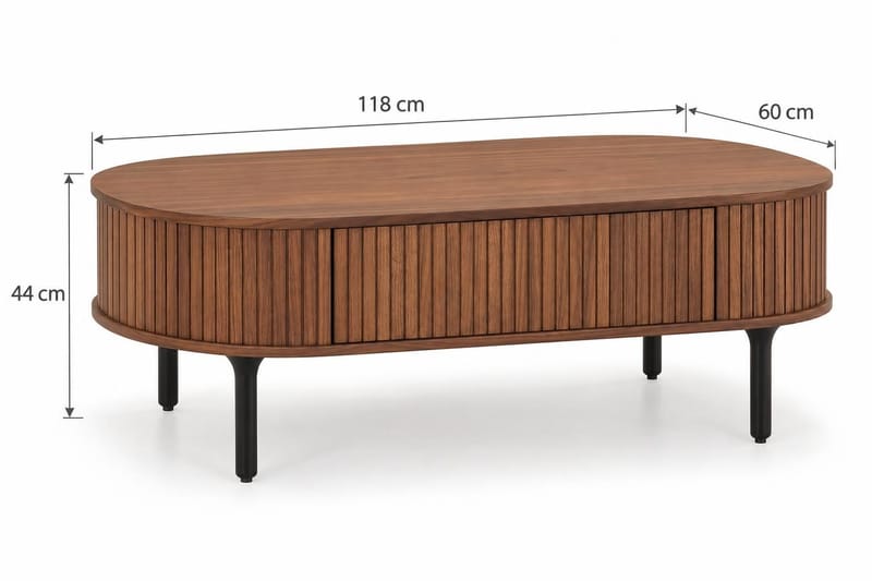 Noira ovalt sofabord 118x60 cm i træ med valnøddelook og rillede skuffer - Brun - Møbler - Borde - Sofabord