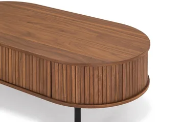 Noira ovalt sofabord i valnød 118x60 cm med opbevaringsskuffe - Brun/mørkebrunt træ/riflet - Møbler - Borde - Sofabord