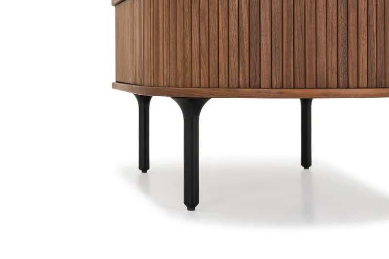 Noira Ovalt Sofabord Valnød 118x60 cm med opbevaringsskuffe - Valnød/Sort - Møbler - Borde - Sofabord