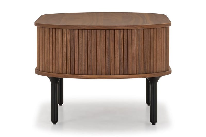 Noira Ovalt Sofabord Valnød 118x60 cm med opbevaringsskuffe - Valnød/Sort - Møbler - Borde - Sofabord