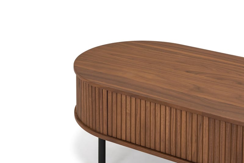 Noira Ovalt Sofabord Valnød 118x60 cm med opbevaringsskuffe - Valnød/Sort - Møbler - Borde - Sofabord
