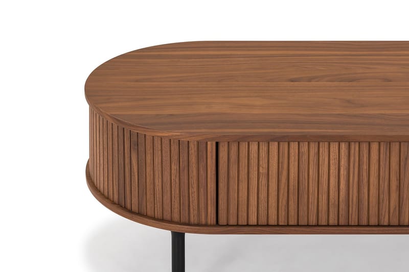 Noira Ovalt Sofabord Valnød 118x60 cm med opbevaringsskuffe - Valnød/Sort - Møbler - Borde - Sofabord