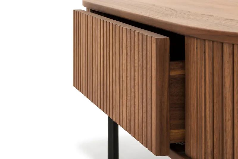 Noira Ovalt Sofabord Valnød 118x60 cm med opbevaringsskuffe - Valnød/Sort - Møbler - Borde - Sofabord